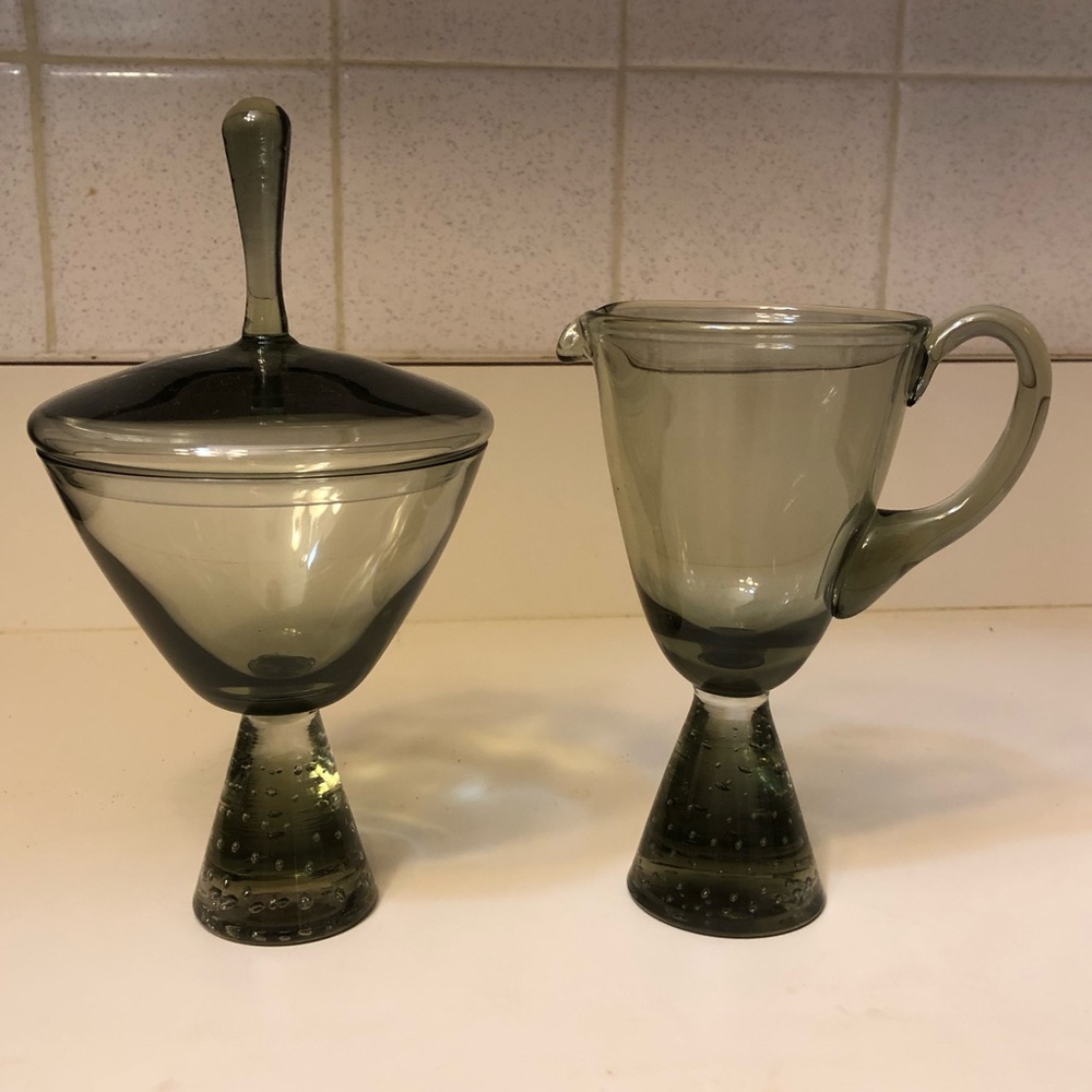 MCM Glass Cream & Sugar Set | Mid Century Modern